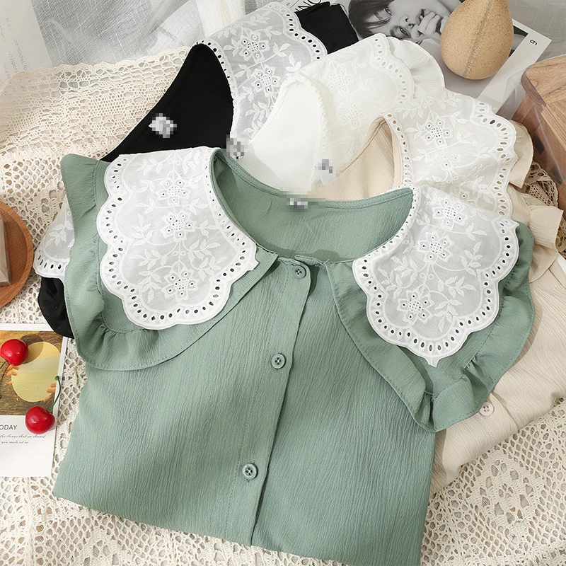 

Новинка 2022, женская блузка, свободные рубашки с воротником «Питер Пэн» для женщин, милые женские Рубашки, Топы, блузки на весну и лето