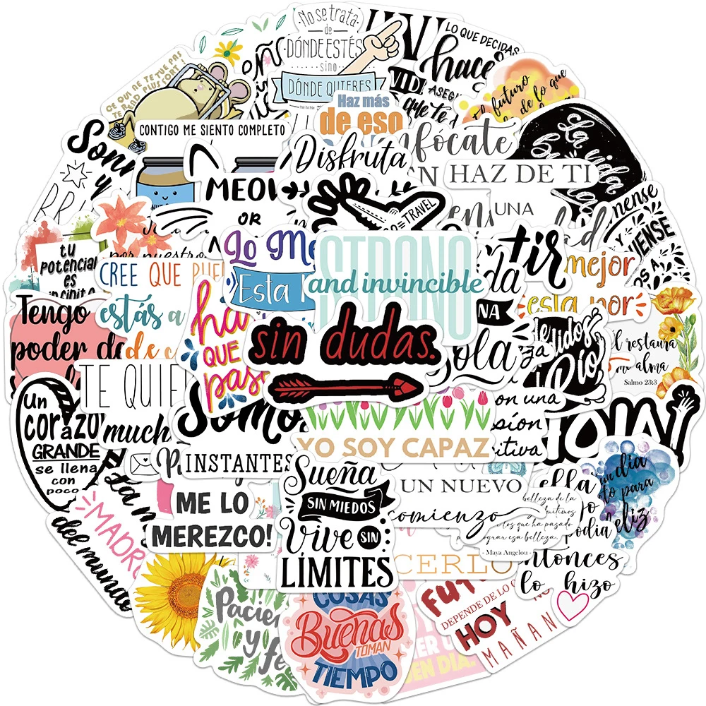 

10/30/50pcs Spanish Motivational Phrase Stickers Graffiti Decals Laptop Car Motorcycle Luggage Skateboard Toy Waterproof Sticker