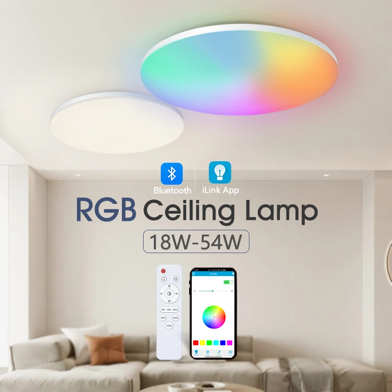 Цветной Круглый Потолочный Светильник RGB MARPOU Smart App Control С Регулируемой Яркостью 370