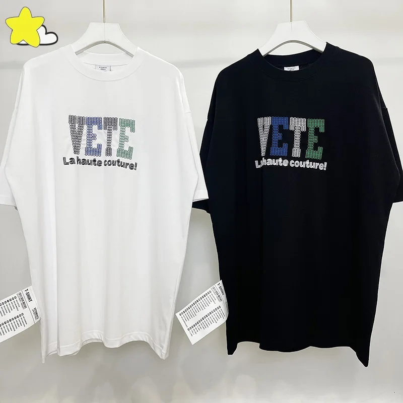 

23SS Hip Hop Outside Big Tag VTM Tee Top 100% Cotton Oversized Classic Logo Colorful Embroidery VETEMENTS T-Shirt For Men Women