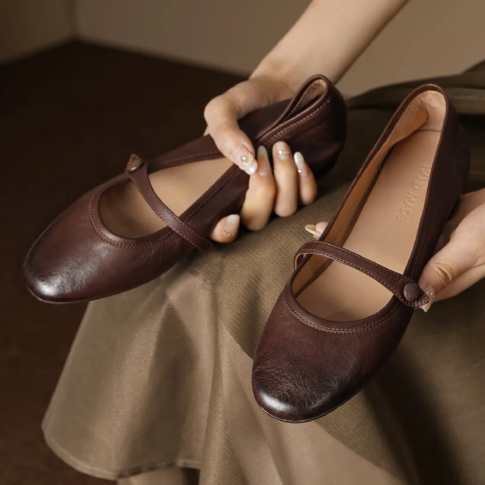Danxuefei женские балетки из натуральной кожи с круглым носком без шнуровки мягкие