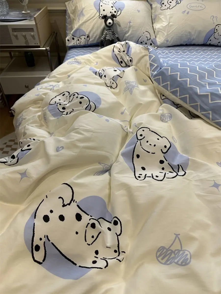 

Комплект постельного белья для мальчиков, милый мультяшный голубой далматинский Комплект постельного белья, двуспальный полный Королевский пятнистый собачий хлопковый домашний текстиль, простыня, подушка, пододеяльник