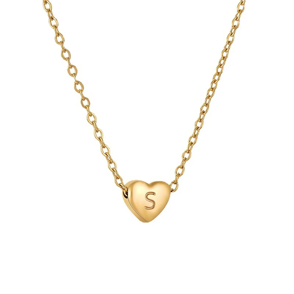 Fashion Heart Initial Necklace for Women stainless steel Gold chain Engraved Letters Pendants Choker Necklaces Jewelry Gifts