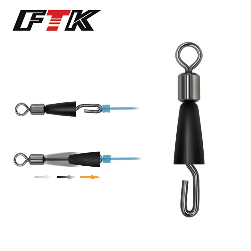 

FTK 50Pcs Fishing Tackle Connector Ball Bearing Swivel Solid Rings Ocean Boat Fishing Hooks Quick Change Fast Link Connector