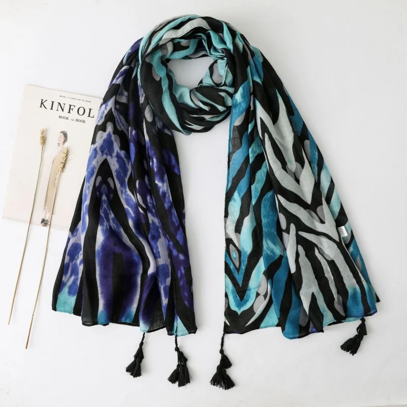 

Мягкий минималистичный шарф в полоску из хлопка и льна с принтом в виде водной волны, Женский Тонкий Универсальный шарф для весны и осени