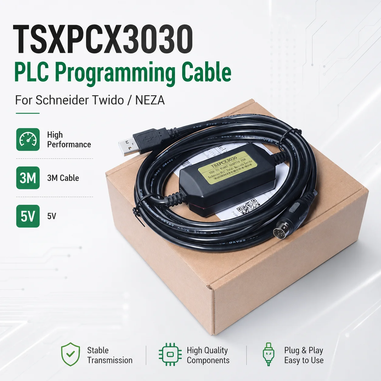 Фото Кабель для программирования ПЛК TSXPCX3030 USB для Schneider Twido NEZA Series, 8-контактный, 3 м, 5 В, коммуникационный адаптер для загрузки программ №2