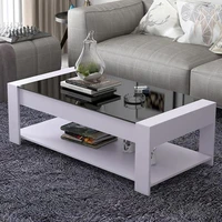 living room tempered glass coffee table home use wood tea table rectangle desk with glass top