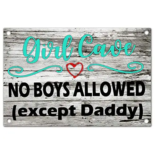 

vizuzi Funny Girl Cave Metal Tin Sign Wall Decor Bar Daughter No Boys Allowed Bedroom Door