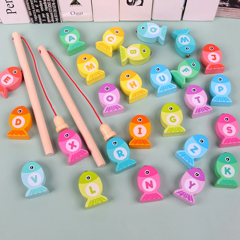 Montessori Wooden Magnetic Fishing Game Toys Set For Baby 2 3 4 5 Years Cartoon Marine Life Cognition Fish Games Educational Toy images - 6