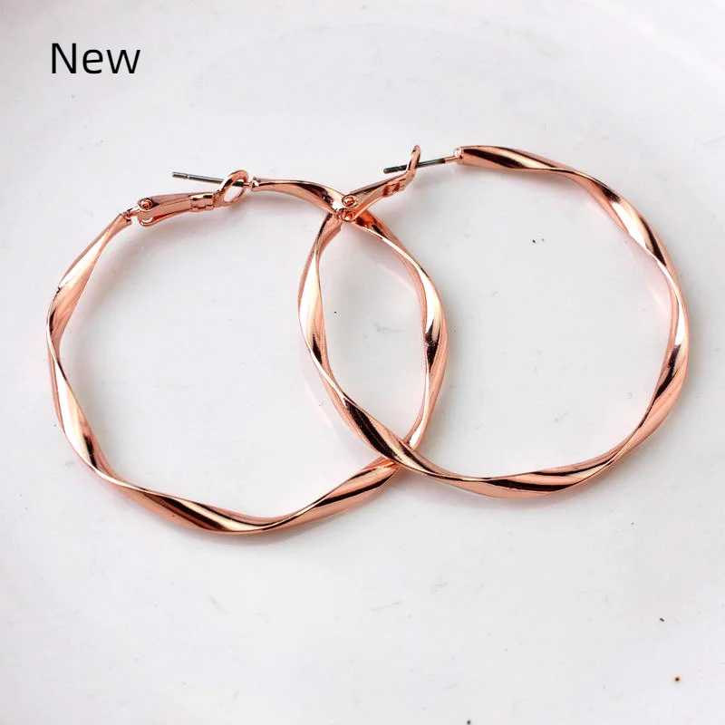 

Copper Big Twisted Round Hoop Earrings for Women Fashion Rose Gold Statement Earrings aretes largos para mujer