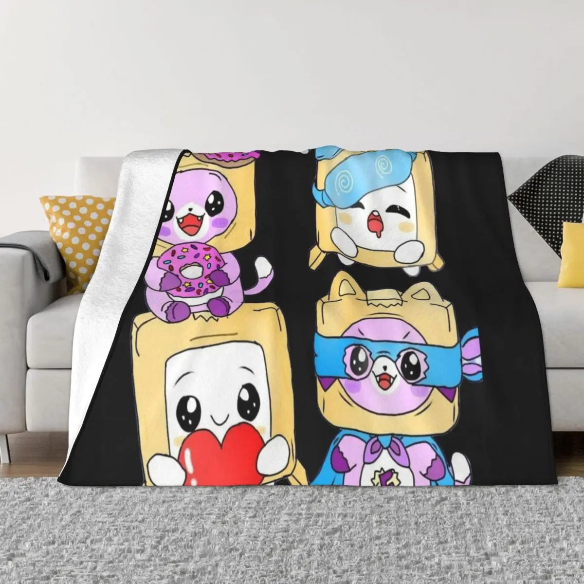 

Cute Lankybox Blanket Cover Cartoon Flannel Throw Blanket Bedroom Sofa Printed Lightweight Bedspread
