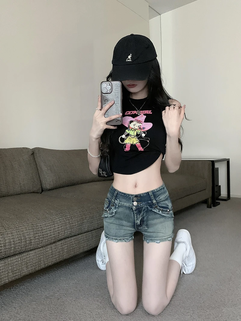 new summer Fashion casual brand female women girls high waist Denim Shorts