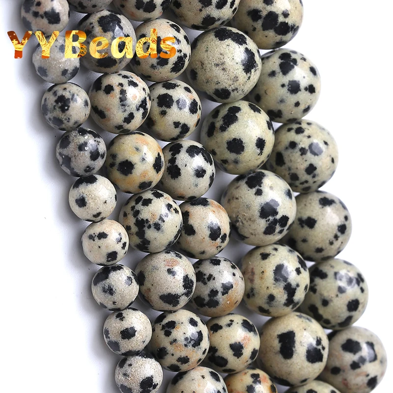 

Natural Black Dalmation Jaspers Stone Beads Round Loose Beads For Jewelry Making DIY Bracelet Accessories 4 6 8 10 12mm 15" Inch