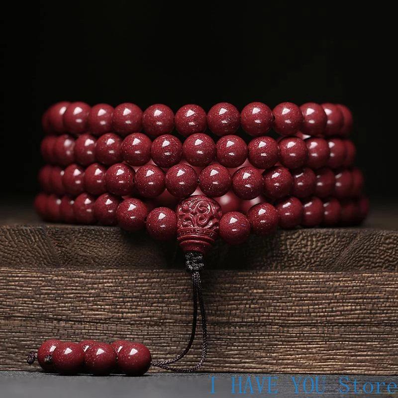 

Raw Ore High Content Cinnabar 108 Buddha Pearl Handmade String Manual Multi Circle Cinnabar Beads Bracelet Buddhism