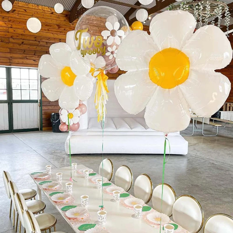 2/3/5Pcs White Daisy Flower Foil Balloon Sunflower Helium Air Globos Baby Shower Kids Happy Birthday Party Wedding Decorations