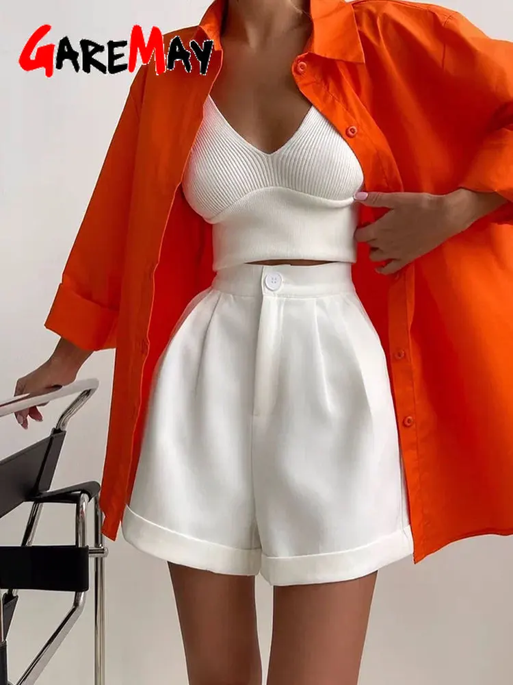 Классические Элегантные женские летние шорты с высокой талией белые большие