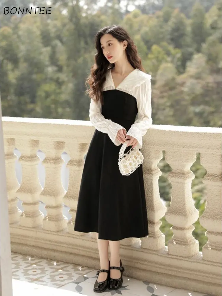 

Dresses Women Vintage Autumn Feminine Korean Style Elegant Simple Party Wear Casual Stylish Midi Lovely Holiday Temperament Chic