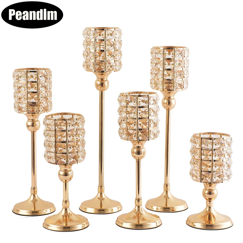 

PEANDIM Shiny Crystal Candle Lantern Gold Candle Votives Silver Candelabra Candlestick For Home Christmas Wedding Decor Gifts