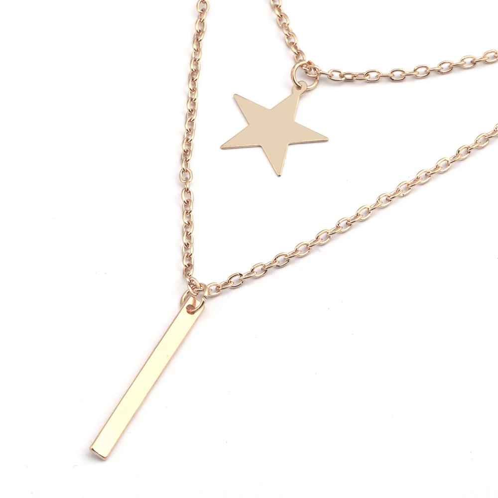 

Punk Pendant Stick Star Necklace for Women Wedding Party Elegant Distortion Chain Girl Double Layer Necklace Choker Jewelry Gift
