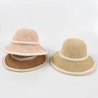 2022 new wide brim straw hat summer hat for women pearl decoration foldable sun hat beach hat sun protection kentucky derby hat