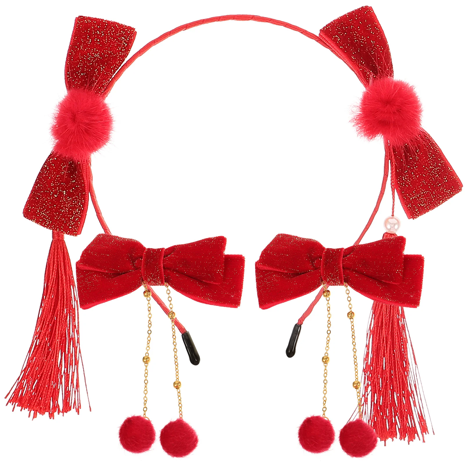 

1 Set Chinese Style Furry Balls Bows Hair Clips Bow Headband Tassel Furry Balls Headband for Girl