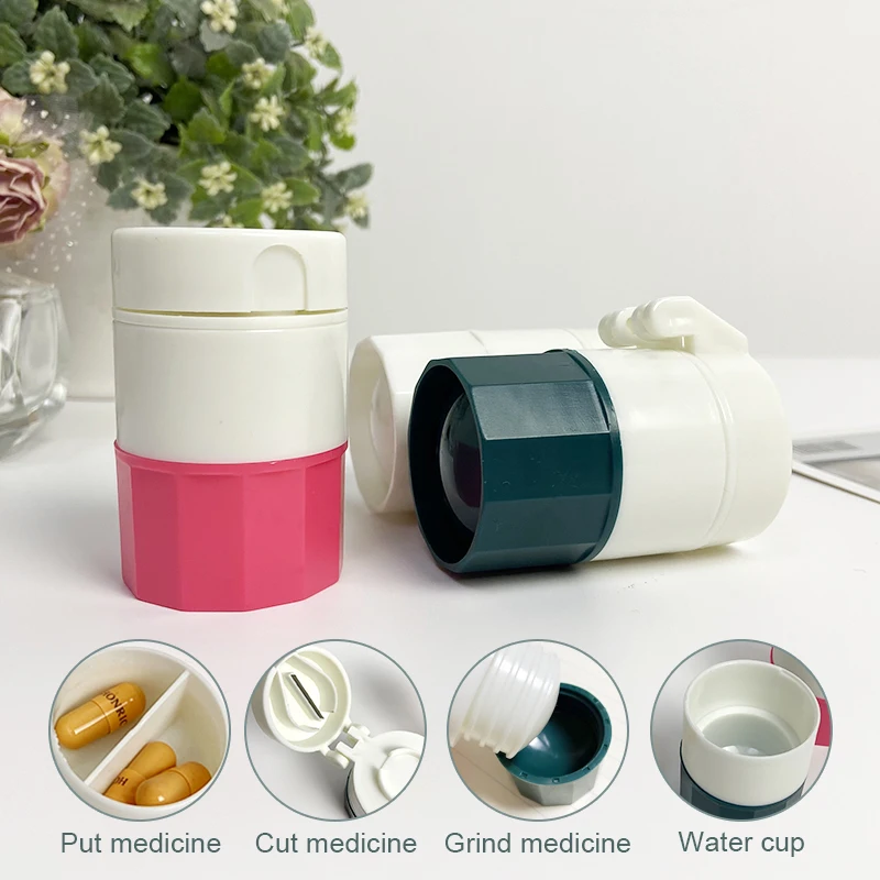 

Medicine Splitter Box Storage Pill Crusher Multifunction Portable 4 Layer Powder Tablet Grinder Powder Pill Cutter