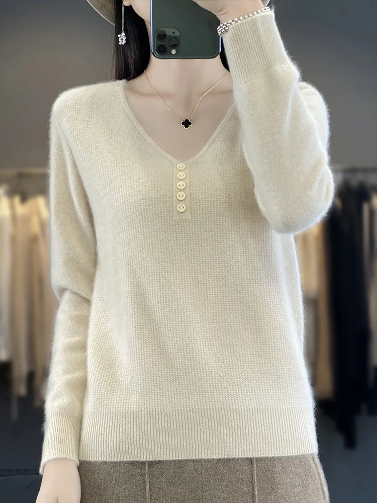 Женский свитер пуловеры с v-образным вырезом джемпер из мериносовой шерсти новые