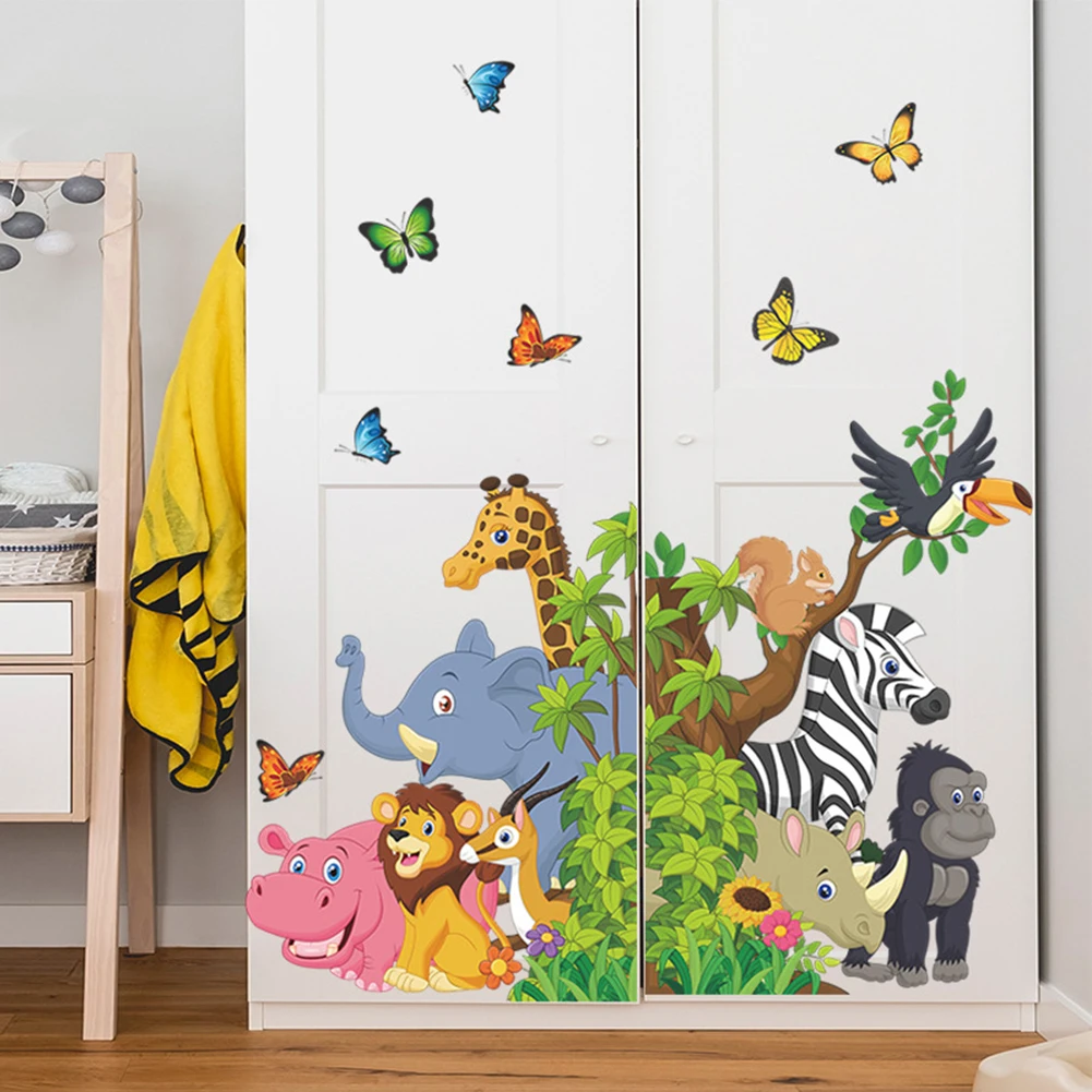 

Cartoon Animals Watercolor Wall Sticker Bedroom Cupboard Kindergarten Wall Stickers For Kids Rooms Home Decor Sticker Mural