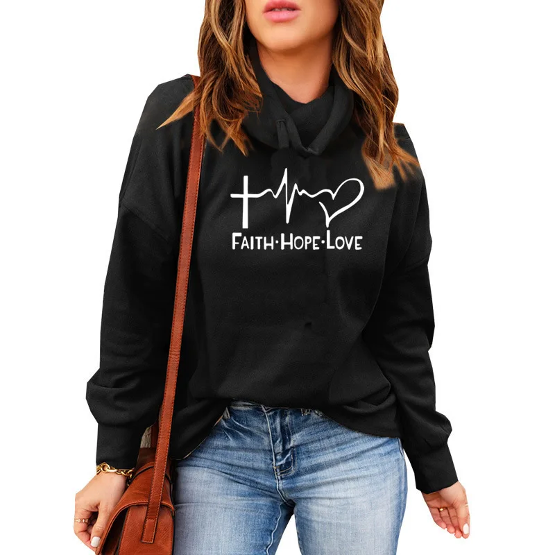 Streetwear Hoodies Kawaii Women Sweatshirt Autumn Long Sleeve Hoodies Harajuku Hoodie Faith Hope Love Print