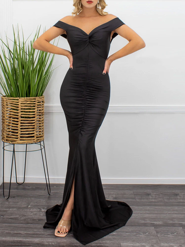 

Модное женское Платье макси с открытыми плечами без рукавов пикантное винтажное Плиссированное вечернее платье с оборками женское длинное...