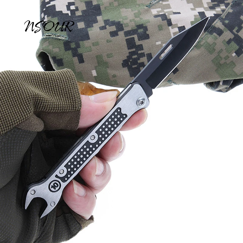 Pocket Folding Knife, Stainless Steel Blade, Hunting, Camping, Outdoor Survival, With Wrench, Good Gift for Everyday Carry