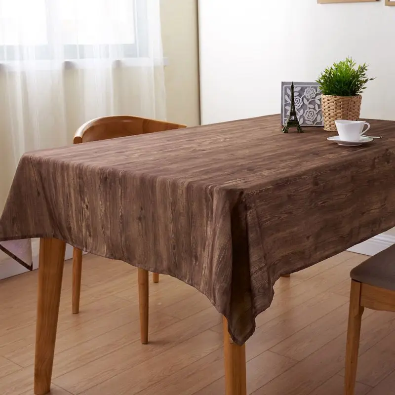 

1pcs Polyester Rectangle Tablecloth Imitation Wood Stripes Modern Table Cloth Waterproof Oil-proof Stain-proof Home Dining Cover