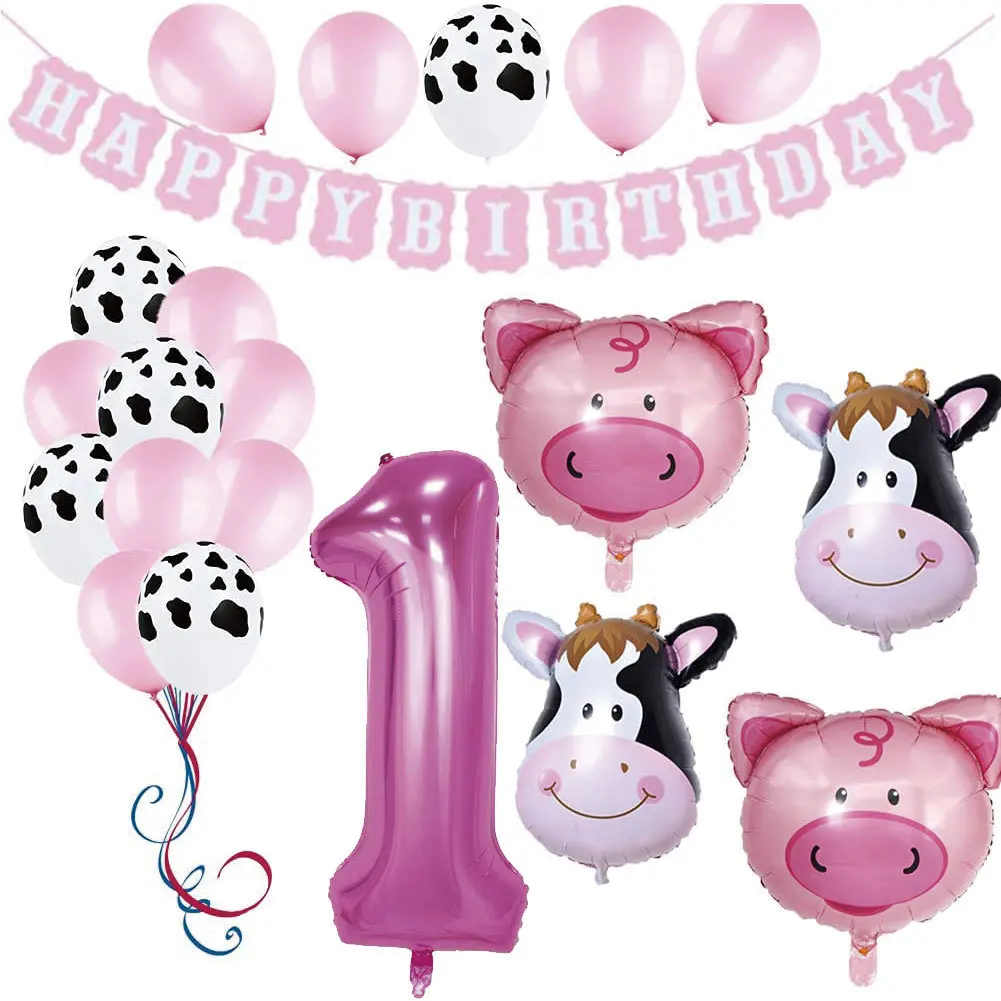 

CHEEREVEAL Cow Theme 1st 2nd 3rd Birthday Party Decoration Cartoon Animals Foil Balloons Happy Birthday Banner Party Supplies