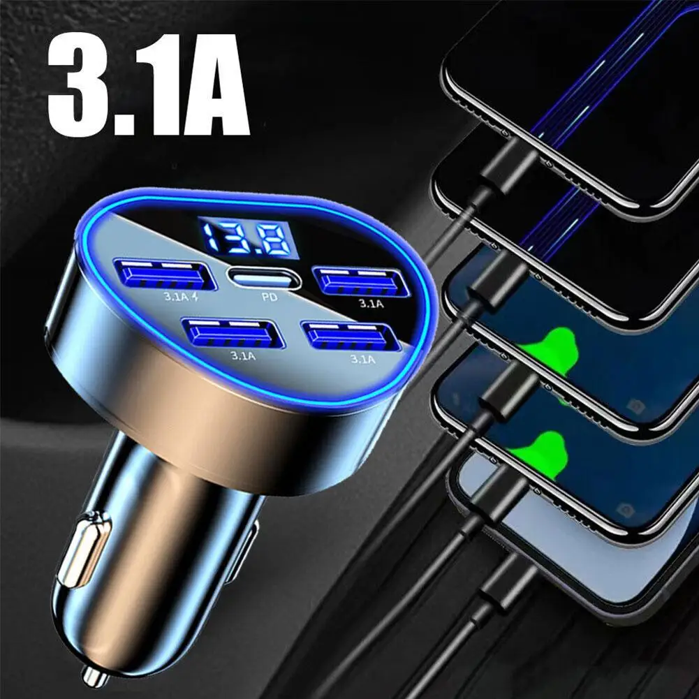 Автомобильное зарядное устройство PD QC3.0 66 Вт с 5 портами адаптер для быстрой