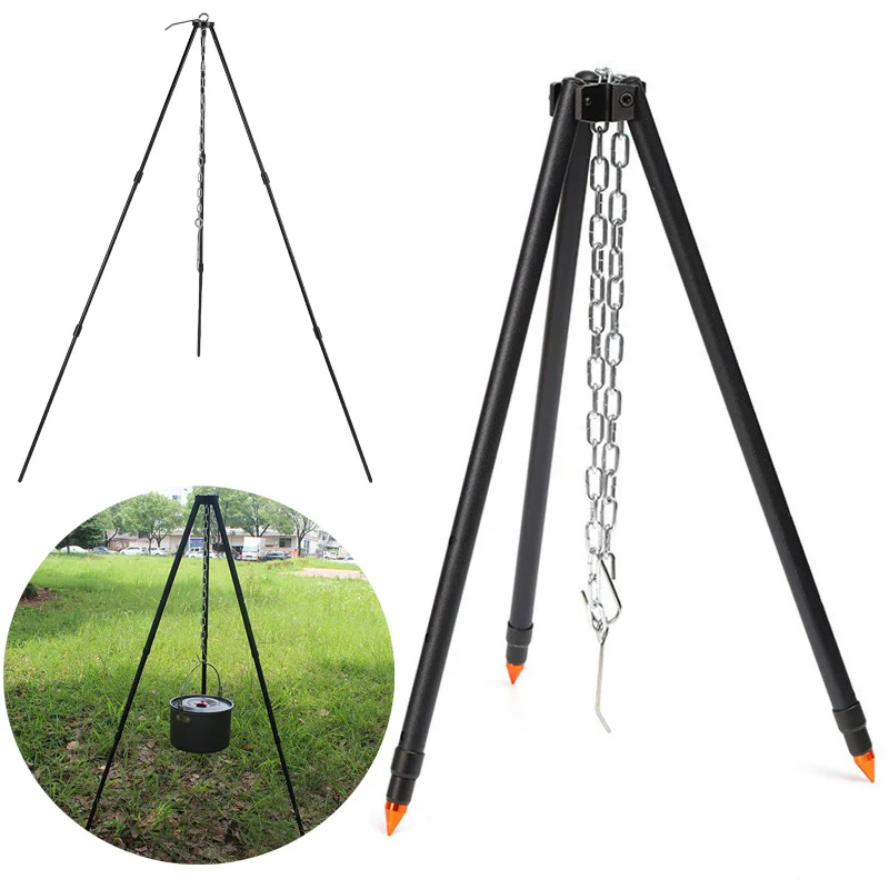 

Camping Campfire Tripod for Hanging Pot Outdoor Cookware Picnic Cooking Pot Grill Rack Barbecue Support Aluminum Alloy Tripod