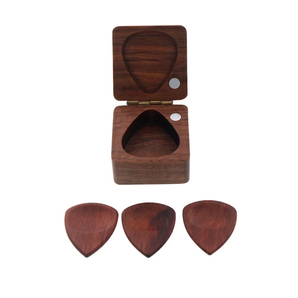 

High Quality Wooden Guitar Pick Box For Bass Mandolin Ukulele Parts Accessories Portable Guitar Picks Storage Case 4x4x2.9cm