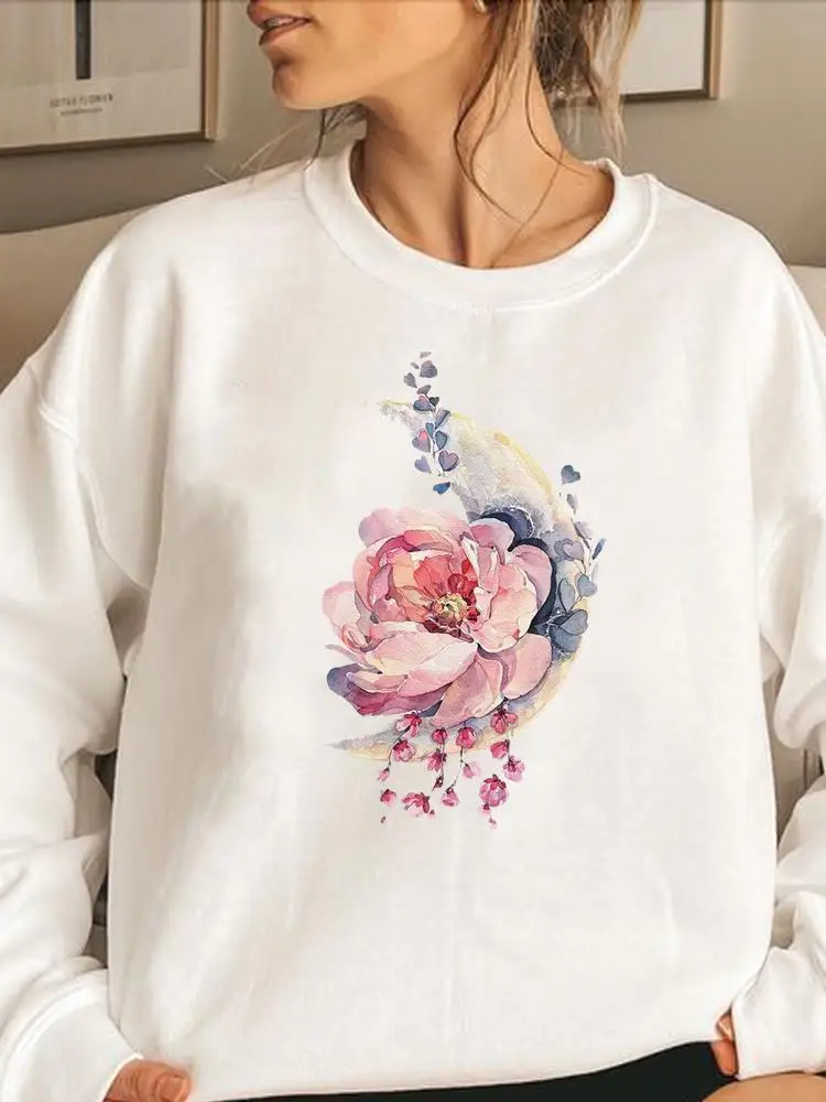 

Clothing Woman Fashion Hoodies Print Graphic Sweatshirts Spring Autumn Female Women Moon Flower Sweet Lovely Casual Pullovers