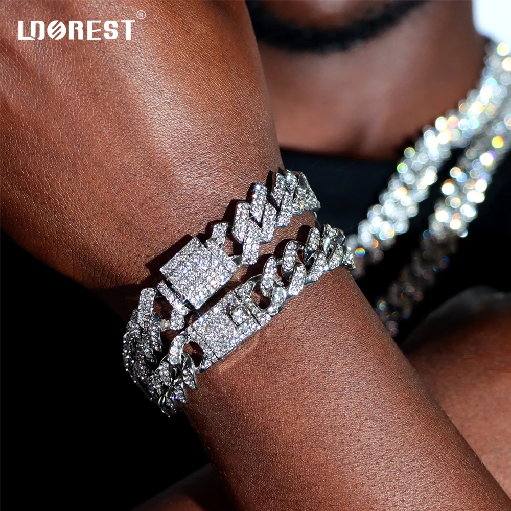 

Hip Hop Bling 14MM Cuban Chain Men's Bracelet Iced Out 2 Row Paved Prong Cuban Link Chain Bracelets Punk Hip Hop Jewellery Gifts