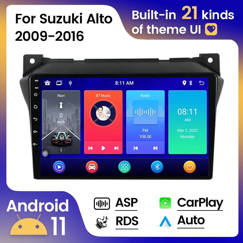 Автомагнитола 2DIN 9 дюймов Android 11 8G 128G мультимедийный плеер для Suzuki Alto 2009-2016