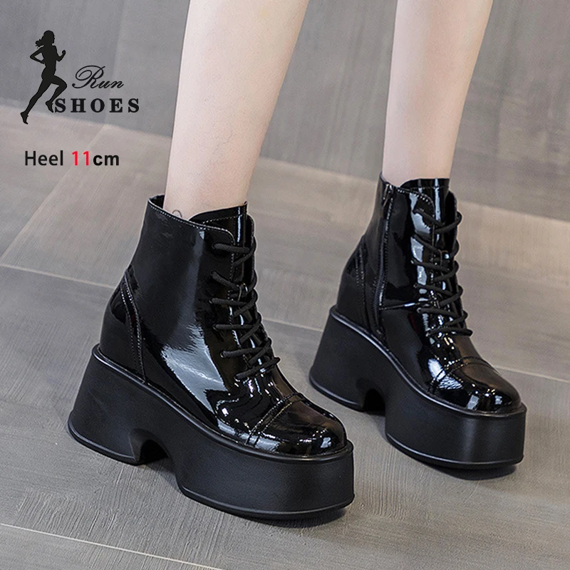 Женские ботильоны на толстой подошве теплые кожаные ботинки с квадратным носком