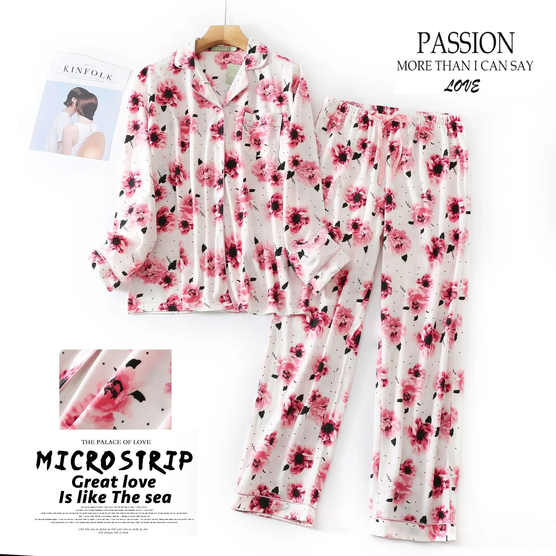 Women Knitted Flannel Pajamas Long-sleeved Trousers Housewear Suit Winter Thermal Pajama Set for Women Button Down Pjs Set S-L