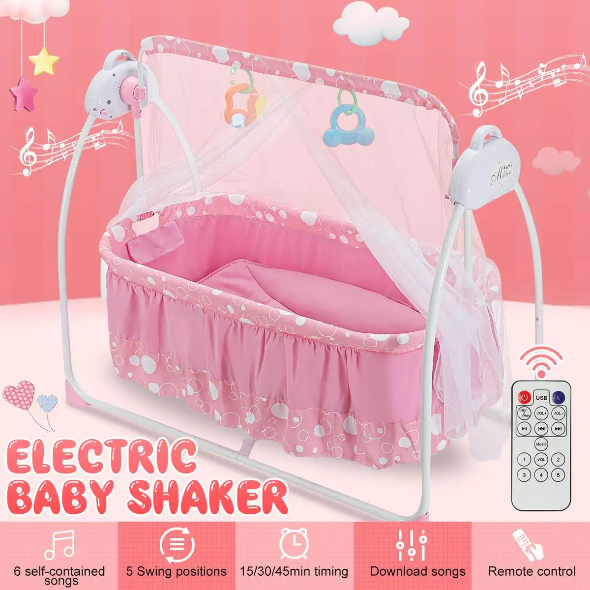 

Electric Baby Crib Cradle Newborn Movable Portable Nest Crib Baby Travel Bed Game Bed with Mosquito Net Sleeping Bed AU STOCK