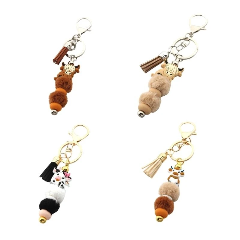 Фото C71D Highland Cow Cool Coolchain мягкий силиконовый куринг с красочными кисточками ключевые кольца аксессуары для женщин №2