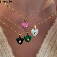 2022 new french retro drops of oil enamel metal loving heart pendants necklace for women temperament contracted necklace jewelry