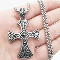 men celtic silver black cz cross solid stainless steel pendant 22 necklace set