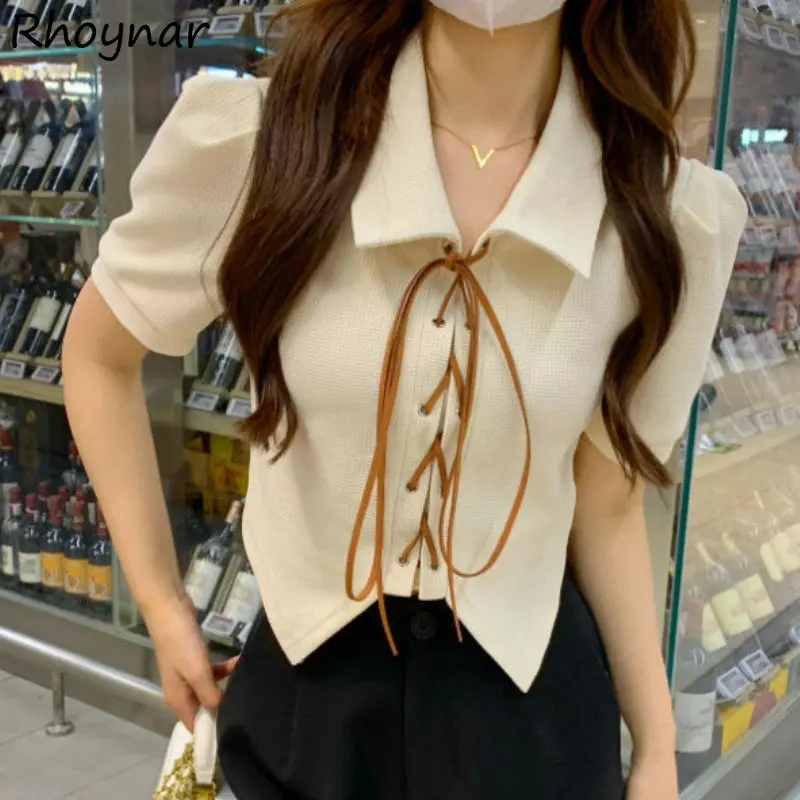 

Блузка женская с пышными рукавами, милая дизайнерская укороченная бандажная рубашка, винтажная блузка во французском стиле, лето