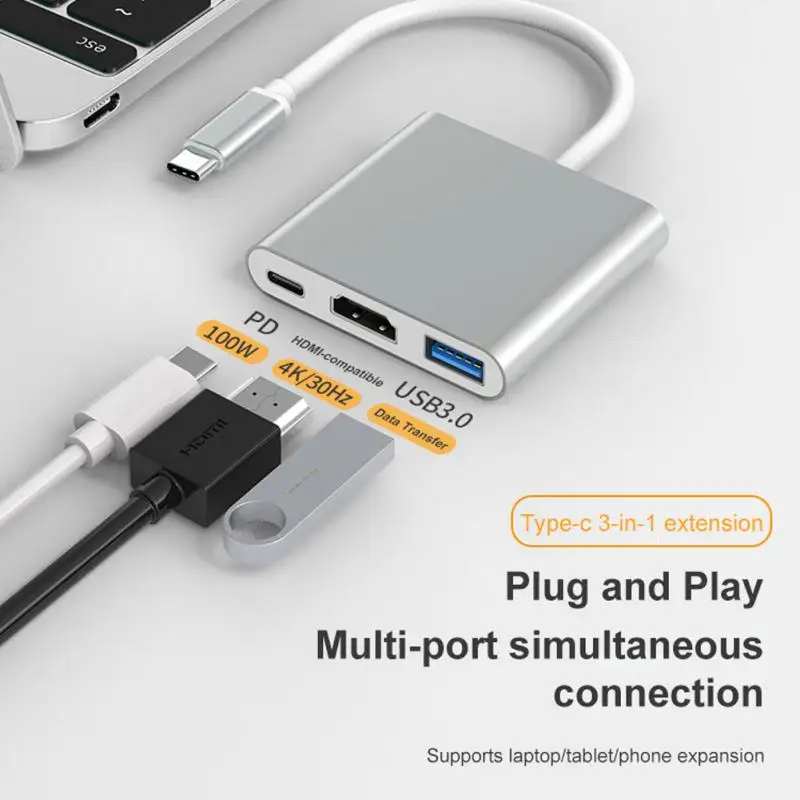 

3 In 1 HUB Expansion Dock TYPE-C To HDMI+USB3.0+PD Hub USB C Hub To HDMI 5.0Gbps Compatible Adapter OTG Thunderbolt 3 Dock