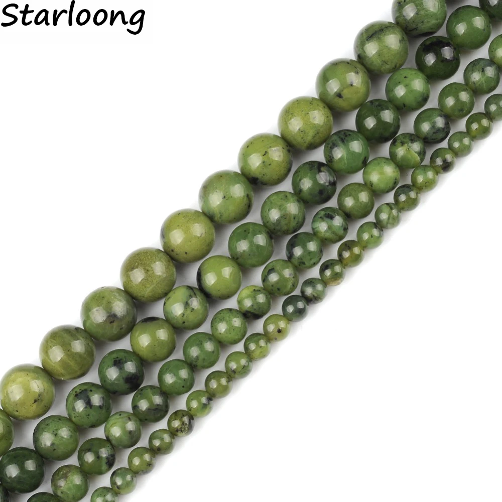 

Genuine Natural Stone Canadian Green Jades Beads Round Strand Loose Strand Bead 15" 6 8 10 12MM Pick Size For DIY Jewelry Making