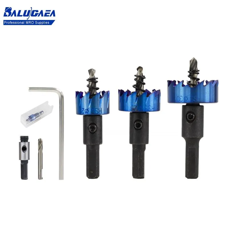 

5Pcs Blue Plating Coated HSS Drill Bit Hole Saw Set Stainless Steel Metal Alloy 16/18.5/20/25/30mm Woodworking Tools With Wrench