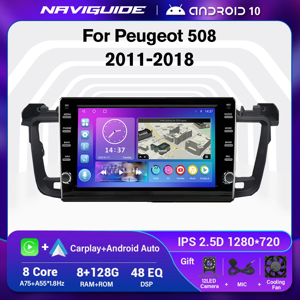 

Автомагнитола под управлением Android 10 для Peugeot 508 2011 2012 2013-2018, мультимедийный видеоплеер Carplay, 2 Din, стерео аудио Авторадио